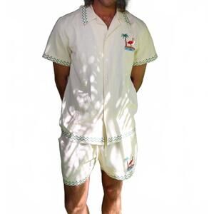 NEW MAVRANS flamingo beach linen short in beige